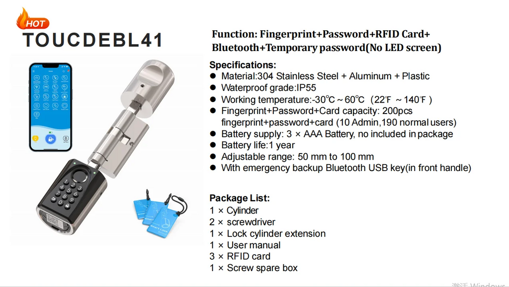 WELOCK TOUCA51 Smart Lock Fingerprint & Keypad Entry, Keyless Door Lock for Home/Office