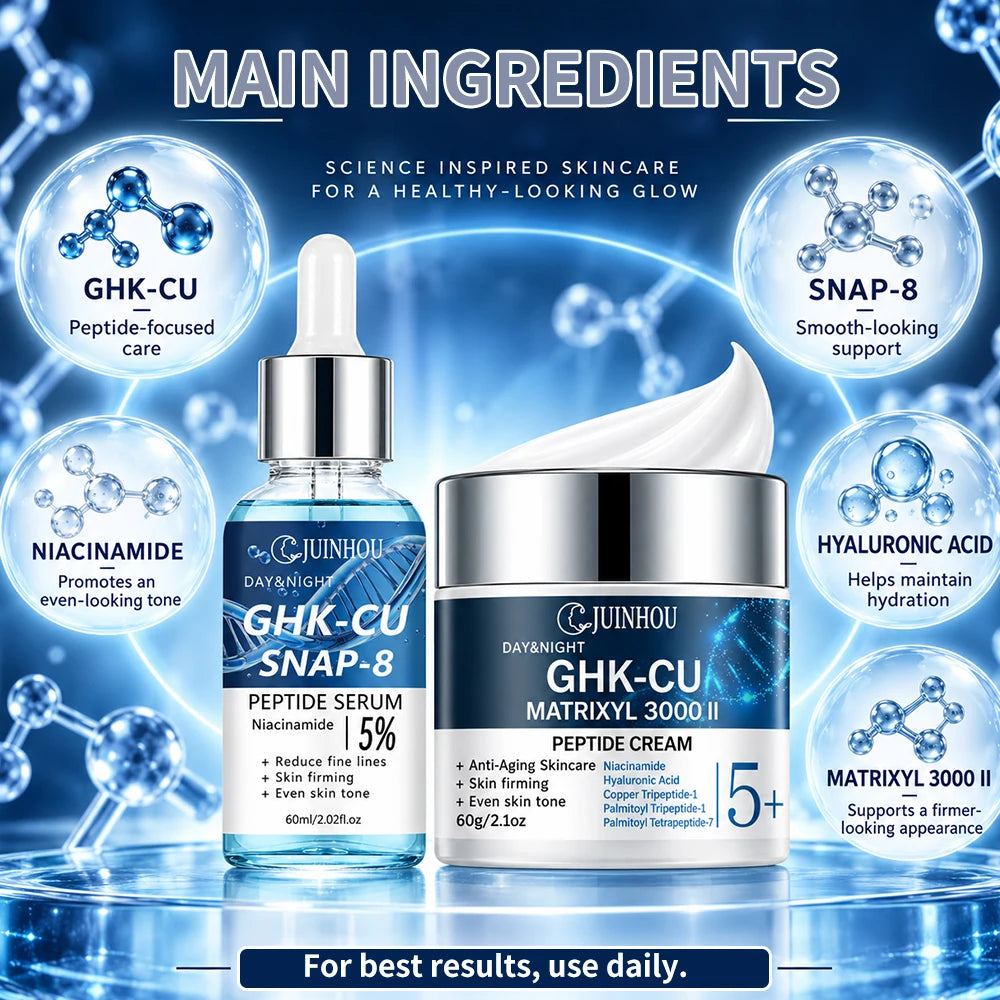 JUINHOU Face Serum Cream Set Blue Copper Peptide SNAP-8 Matrixyl 3000 II Anti Aging Makes Skin Youthful For Mature Facial Skin