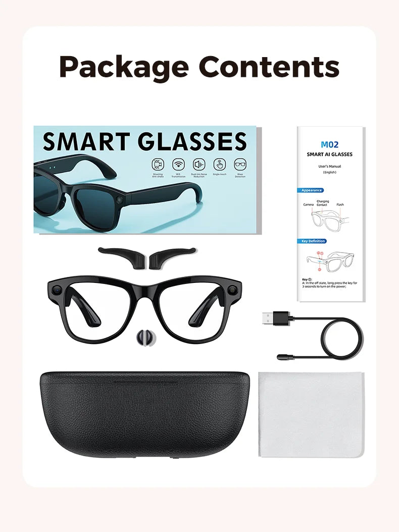 2026 AI Smart Glasses With 8MP Camera AI Voice Contorl Photo Recognition Shooting Video 150+Translation Photochromic Glasses Men