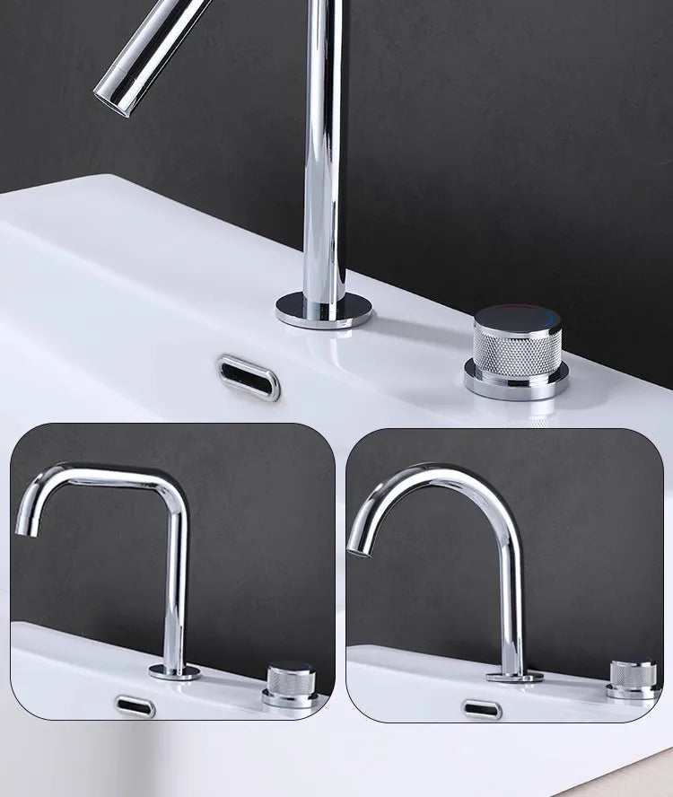 Tuqiu Bathroom Faucet Brass Widespread Brush Gold Basin Faucet Brass Sink Faucet 2 Hole Hot & Cold Wash Faucet Water Tap