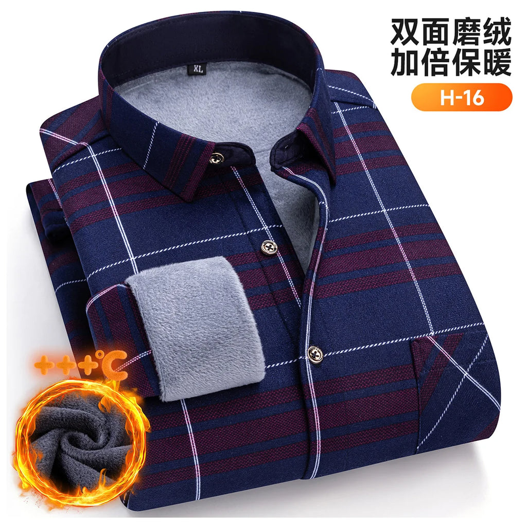 Autumn Winter New Fleece Plaid Shirt For Men Business Thickened Warm Double-sided Fleece Casual Non-ironing Fashion Check Shirts