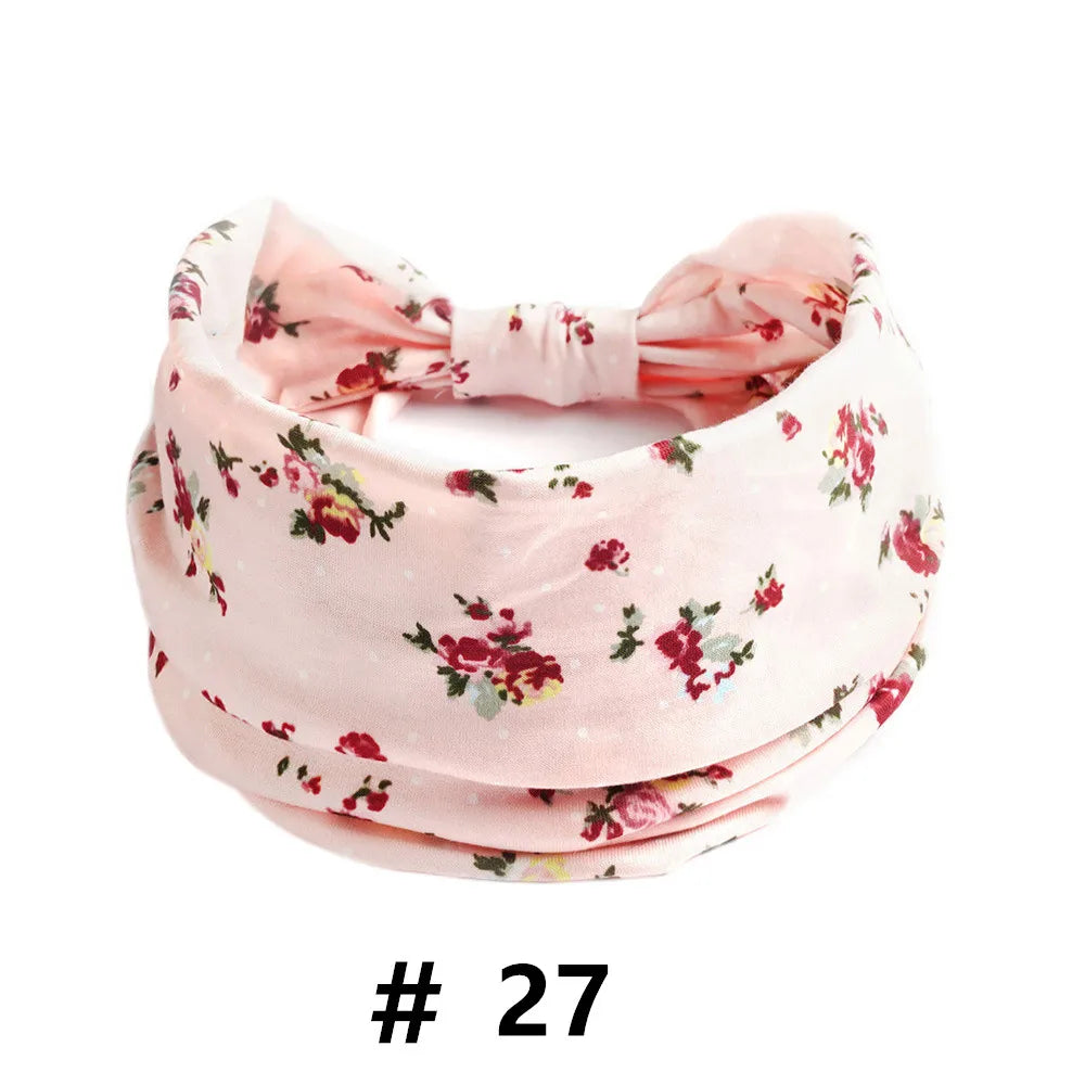 Boho Headbands for Women Cotton Wide Head Bands Stretch Hairband Non Slip Workout Yoga Running Turban Headwrap Hair Accessories