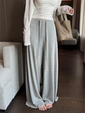 Women's Straight Pants Spring Summer Loose Casual High Waist Wide-leg Pants Drawstring Solid Gray Trousers Women