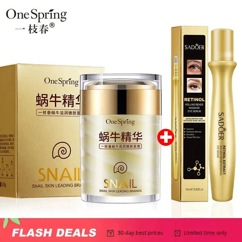 Snail Face Cream + Retinol Eye Serum Massage Roller 2pcs/Lot for Moisturizing Eye Bag Face Cream Skin Care Products