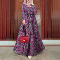 2025 New Muslim Robe Dress Fashion Retro Robe Femme Musulman Printed Long Sleeve Women's Dress