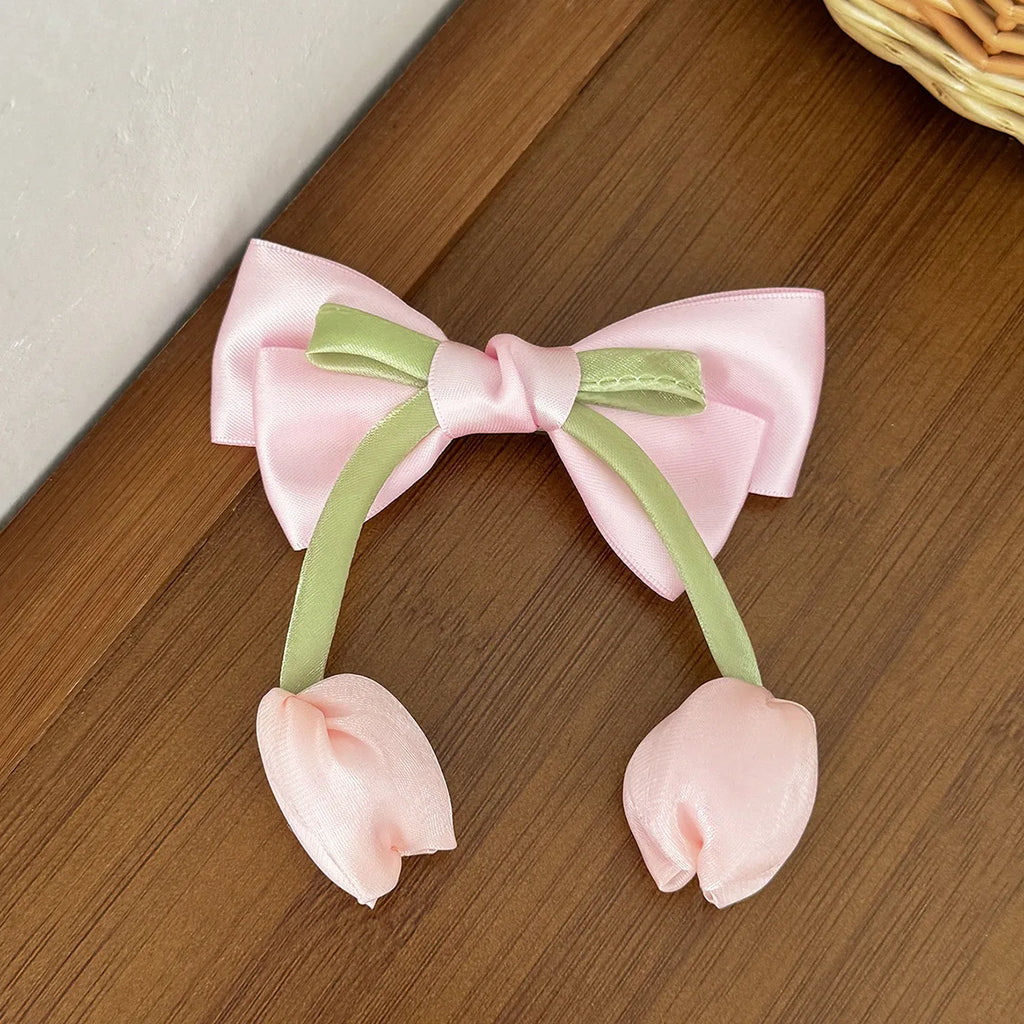 Korean Tulip Flower Bow Hair Clip Girls Sweet Fashion Versatile Duckbill Clip Children Kids Princess Hair Styling Accessories