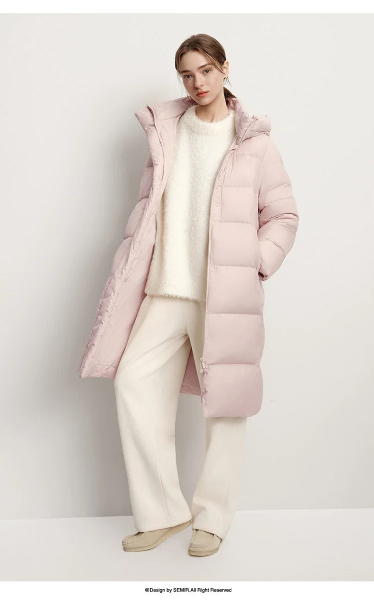 Semir Long Down Jacket Women Waterproof Hooded Coat 2025 Winter New Loose Girls' Jacket Multi-Color Thicken Windbrake Down Coat