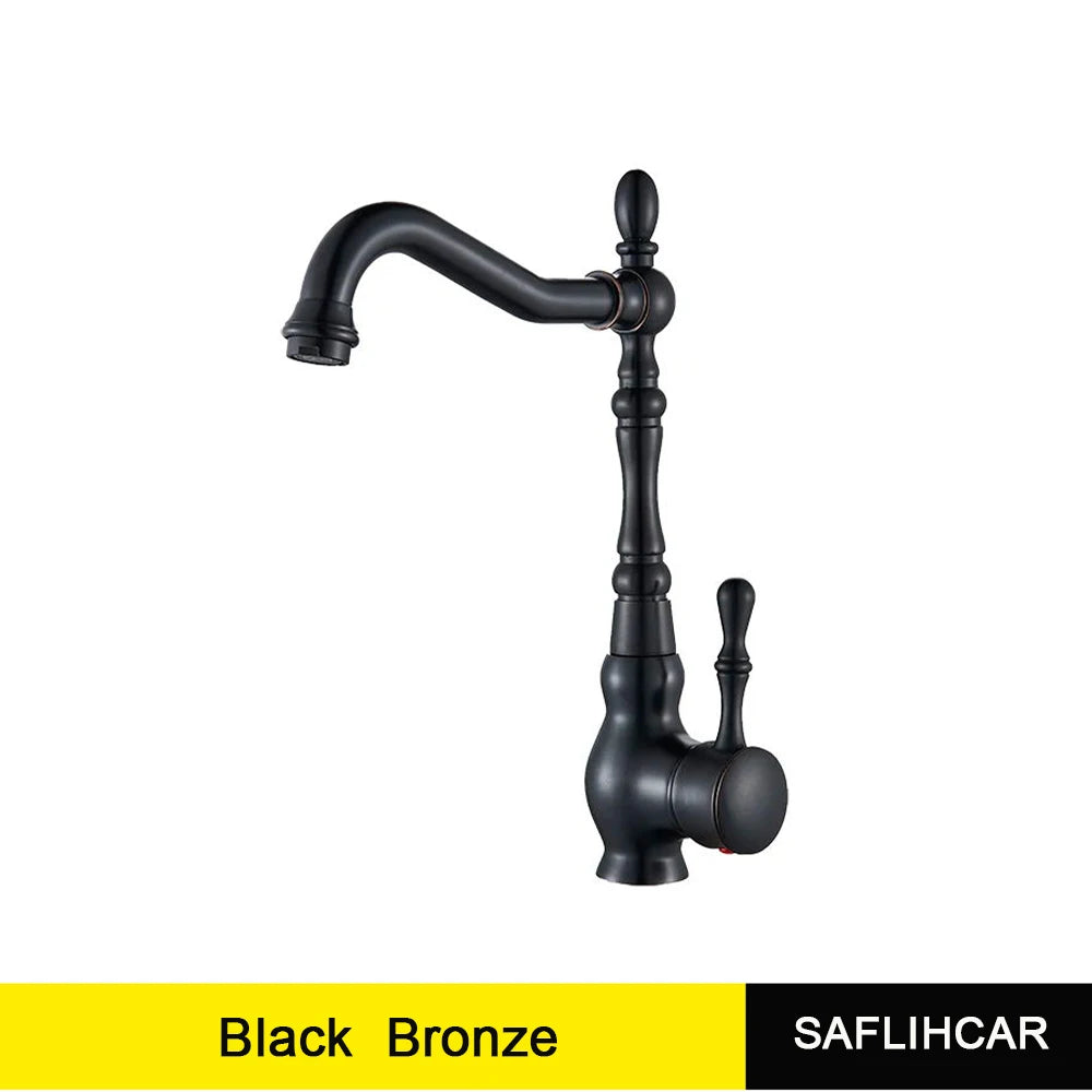 Antique Brass Bathroom Faucet Hot & Cold Mixer Tap Single Hole Single Lever Rotatable Ceramic Handle for Kitchen