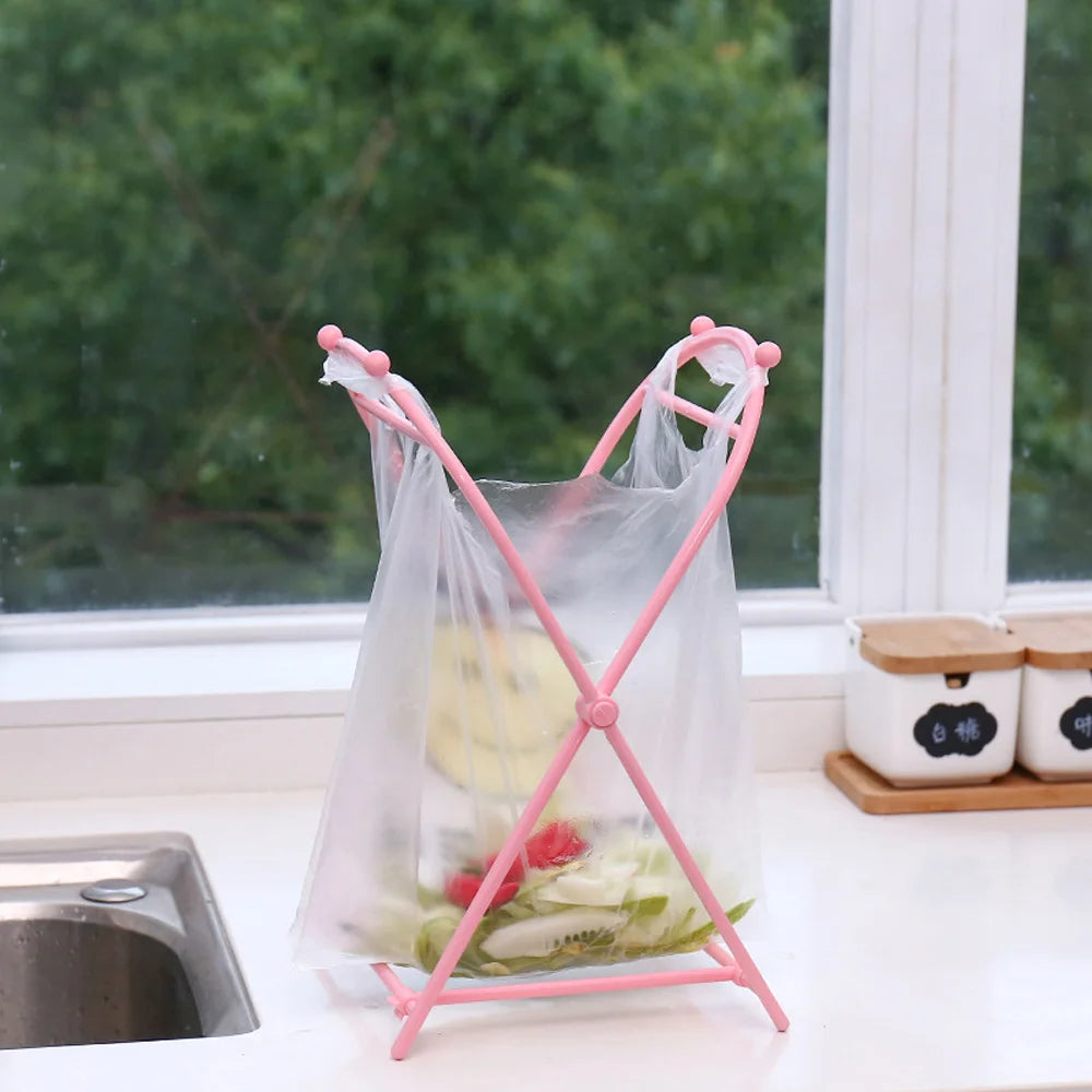 Collapsible Convenient Kitchen Countertop Tote Bag Bracket Floor Trash Rack Garbage Bag Holder Storage Organizer Support Frame