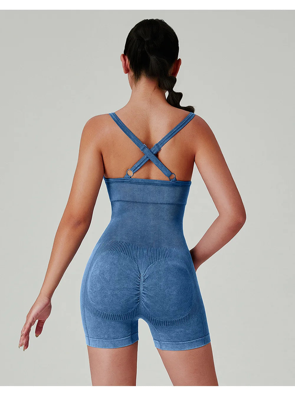 Seamless Shorts Gym Set Women Jumpsuit Yoga Set Water-washed 1pc Summer Workout Suit Bodysuit Fitness Push Up Short Sport Set