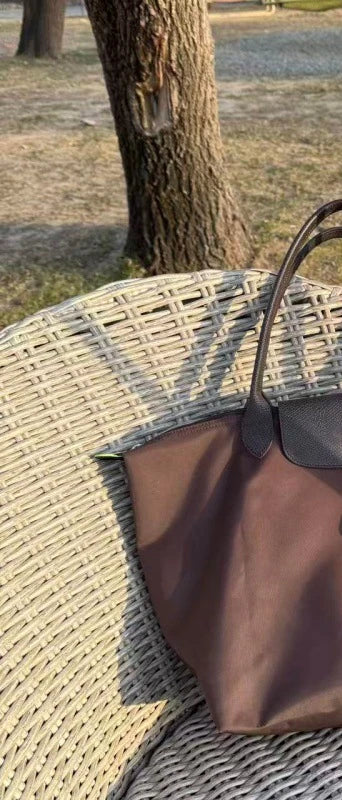 Large, Medium, Small Size French Large Capacity Folding Tote Bag, Fashionable Handheld Commuting Travel Waterproof Nylon Bag