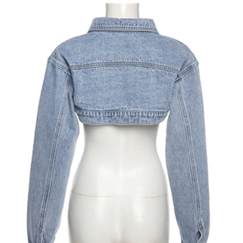 Denim Jackets Women Crop Single Button Chic Vintage Outwear Casual Streetwear Solid Fashion Hotsweet Spring Teens American Style