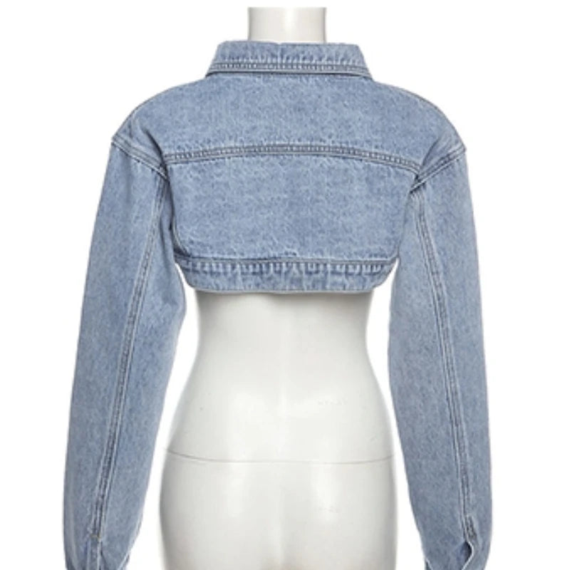 Denim Jackets Women Crop Single Button Chic Vintage Outwear Casual Streetwear Solid Fashion Hotsweet Spring Teens American Style