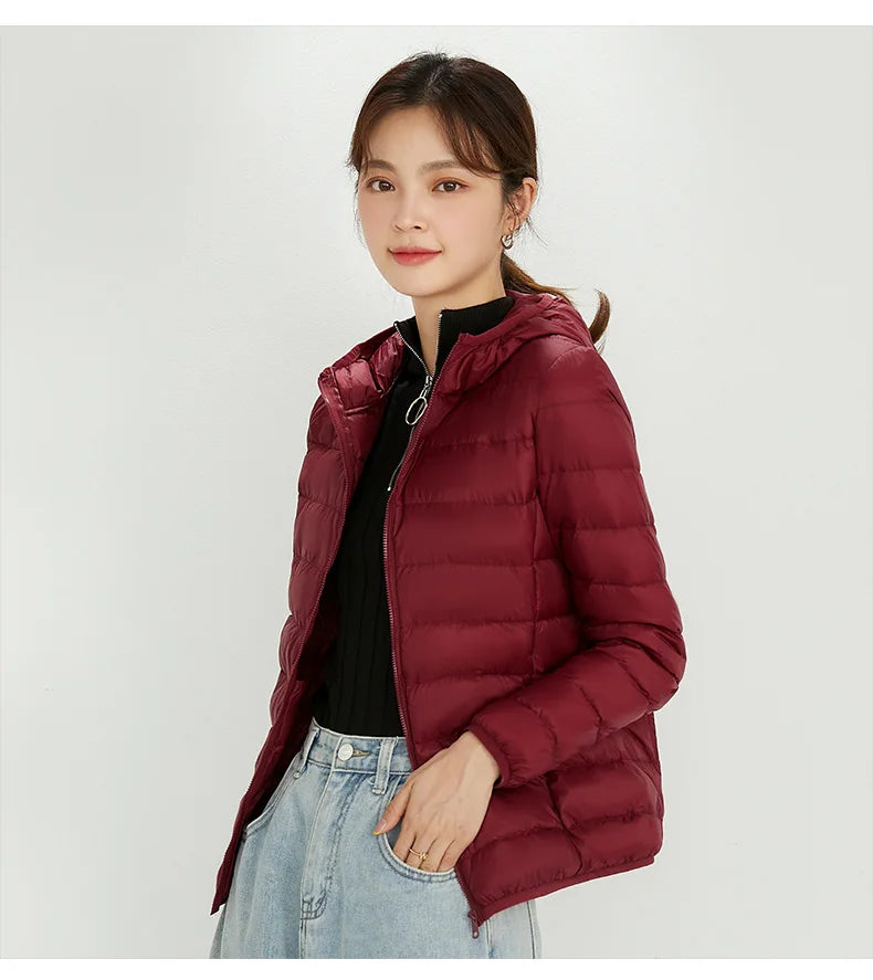 Winter Women Hooded Puffer Jackets Ultra Light Down Jacket Warm Coat Parka Female Portable Outwear Windbreaker Quilted Jacket