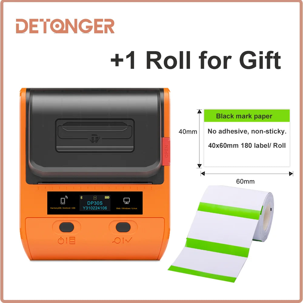 DETONGER DP30S 28-80mm Mini Portable Thermal Printer Multifunctional Barcode Label Sticker Maker BT Android / iOS