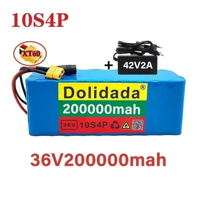 Electric Scooter 10S4P 200000 Lithium Battery 36V 18650 Battery 36V 200Ah Electric Scooter 36V Electric Scooter Battery+Charger.