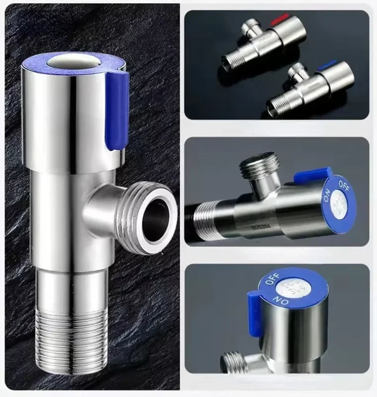 Stainless Steel Hot ＆ Cold Inlet Valve Bathroom Faucet Stop Valve Kitchen Sink Basin Triangle Valve Water Pressure Regulator