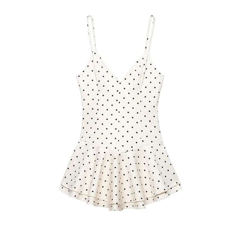 Typhaland Elegant Polka Dot Sling Dress for Women Fashion Sleeveless High Waist Mini Dress 2026 New Summer Vacation Clothes