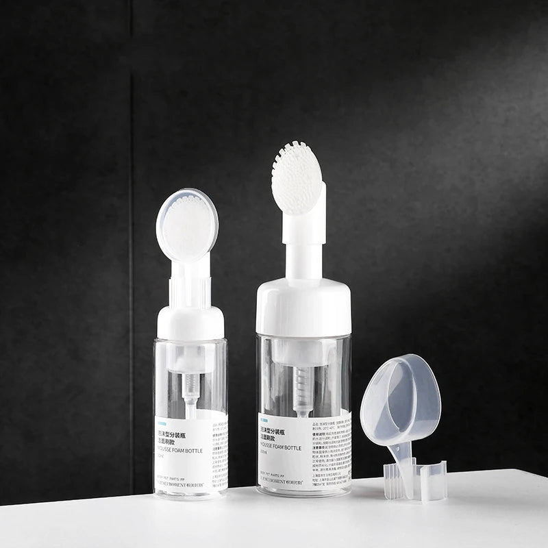 Facial Cleanser Foaming Bottle Mini Foaming Soap Dispenser With Clean Brush Head For Home Outdoor,Transparent Foam Bottle