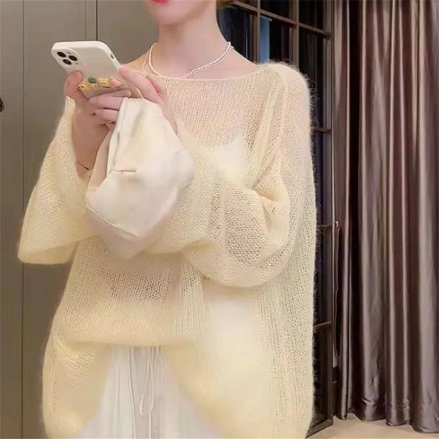Korean Style Office Basic 2023 Pullovers Women Solid Summer Hollow Out Thin Fashion Loose Sun-proof Casual Cozy Popular Tops