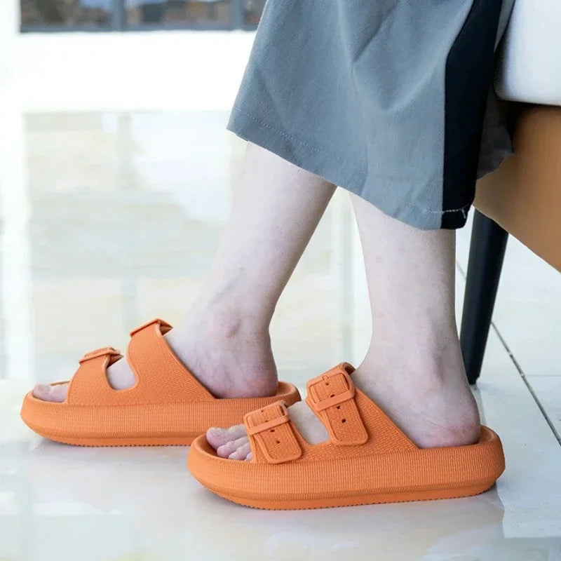 Women Summer Adjustable Sandals Bathroom Home Slippers Outdoor Beach Slides Cloud Casual Soft Flip Flops Non Slip Men Male House