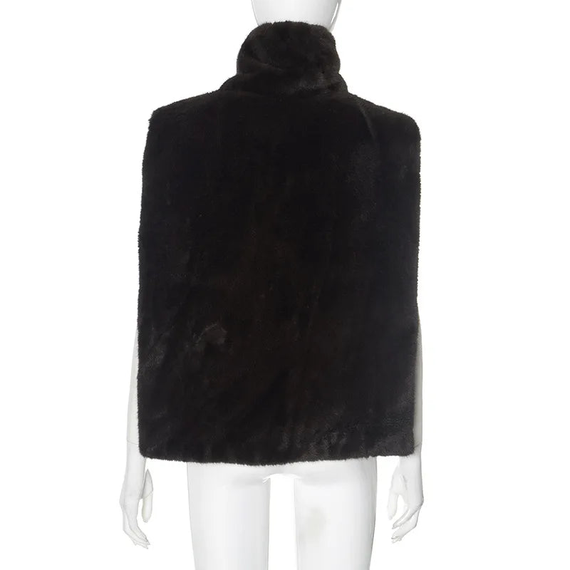 Solid Color Half Turtleneck Furry Sleeveless Top Patchwork Short Section Pullover Top 2025 Fall Woman'S Clothing Street