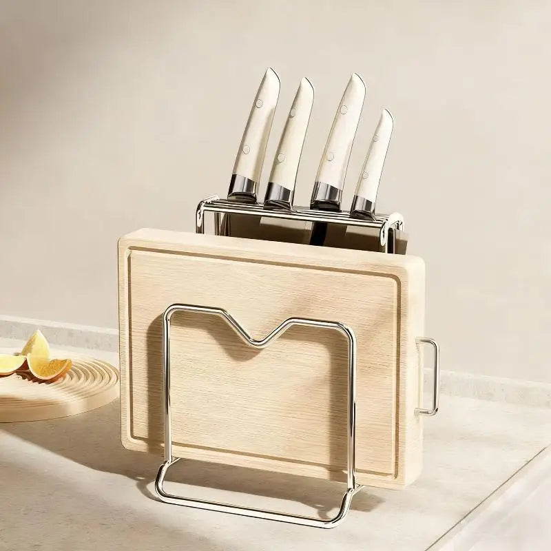 Stainless Steel Knife Holder and Cutting Board Rack Kitchen Organizer for Knives Utensils and Storage