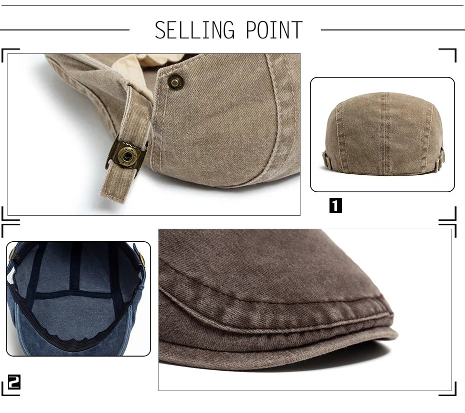 Spring Summer Watered Denim American Casual Retro Beret  Washed Old Street Forward Hat British Painter Newsboy Cap Visor