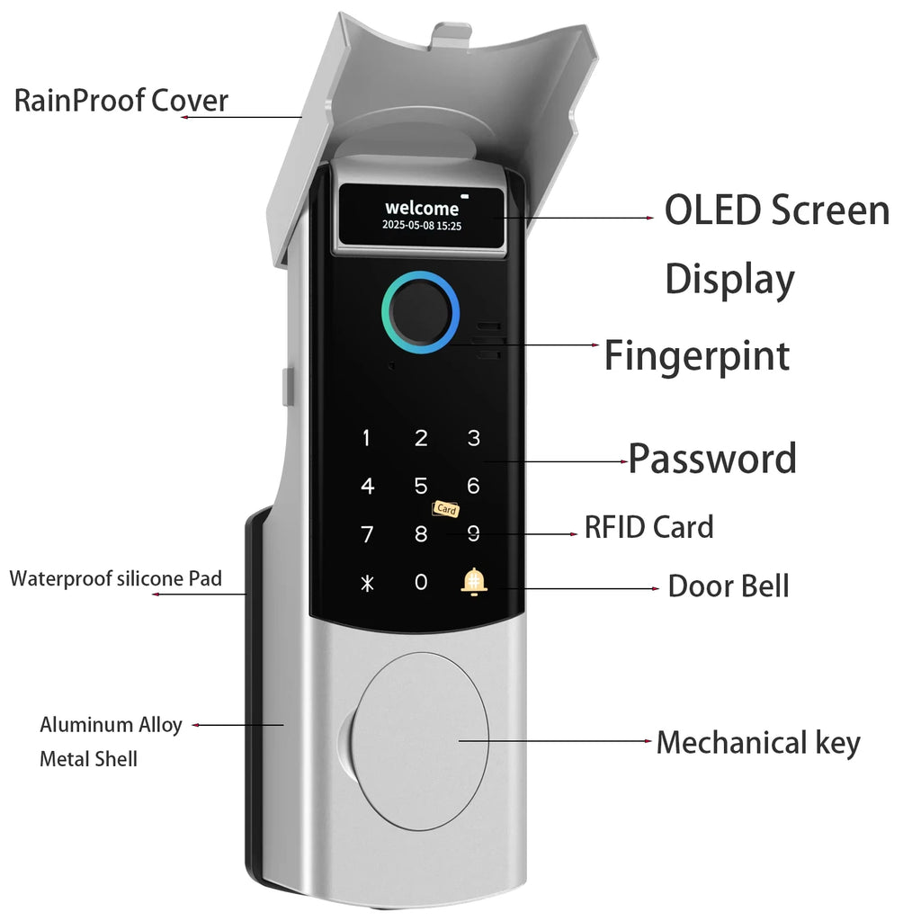 Support Tuya app Bluetooth app fingerprint intelligent door lock password RFID card wheel rim bolt lock electronic door lock