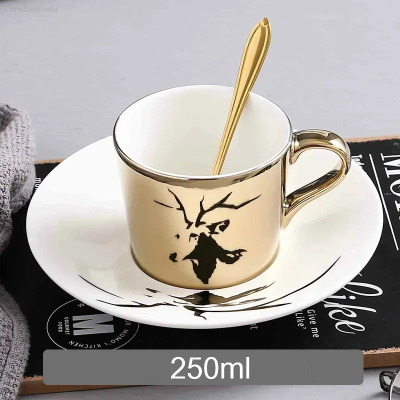 New Dynamic Mirror Reflection Cup Mug 250~300ml Home Drinkware Creative Ceramic Anamorphic Cup Coffee Tea Set Interesting Gift