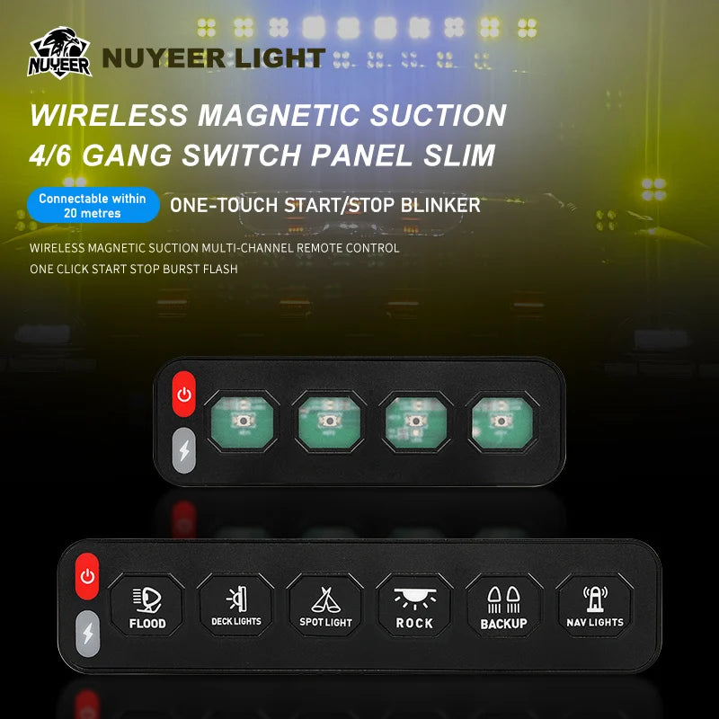 New Wireless 4/6 Gang Switch Panel Slim LED Car Light Control Circuit Relay System Box for Offroad Vehicle Car UTV ATV SUV