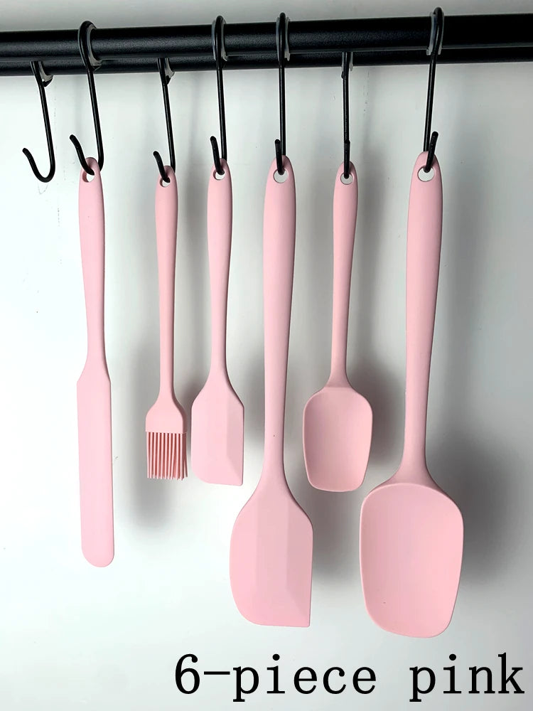 6pc Silicone Spatula set for baking-cake frosting kit with brush, non-stick scrapers & cream spreads |   cute kitchen gadgets