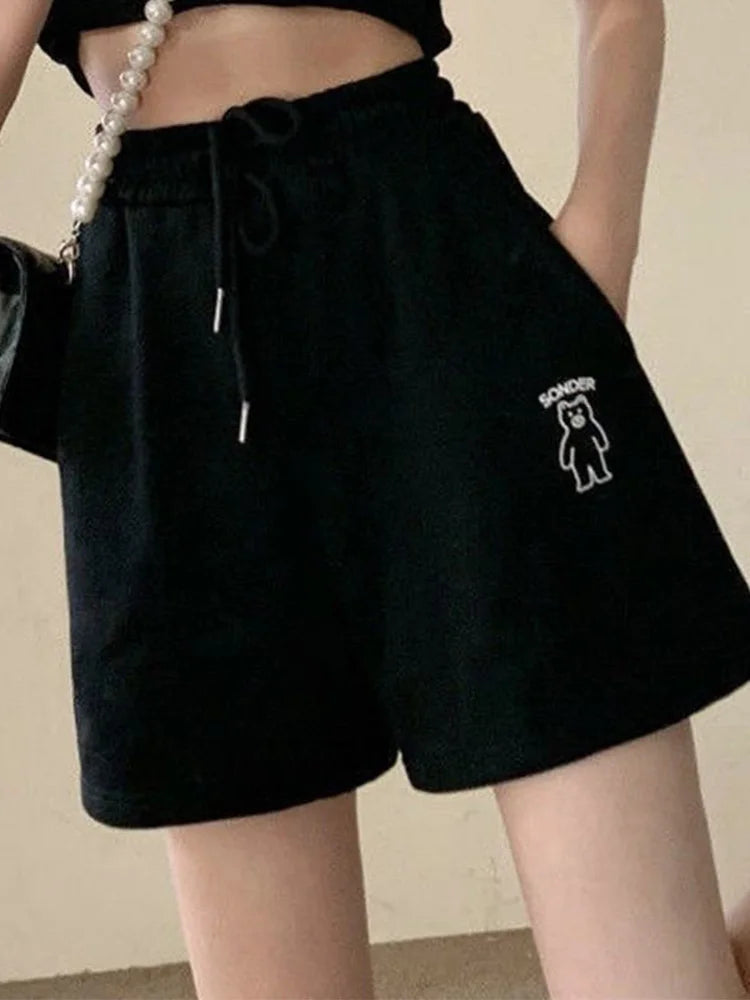 Drawstring Loose Soild Short Pant For Women Clothes Patchwork Fashion Ropa Mujer Streetwear Elasticity High Waist Casual Shorts