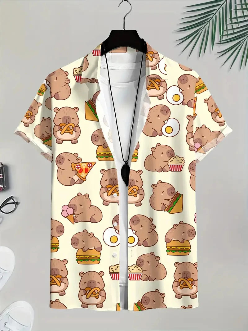 Cartoon Animal Duck Hawaiian 3D Print Shirts Men's Summer Short Sleeve Cute Banana Beach Shirts Blouse Men Clothing Unisex Tops