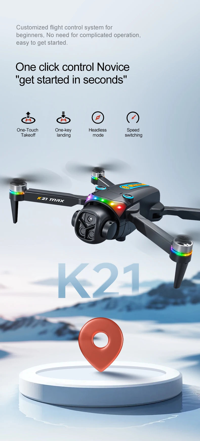 K21MAX Drone with 4.3" Screen Remote Controller, FPV Quadcopter with Optical Flow Hover & Auto Return-to-Home, Portable RC Drone for Beginners, Holiday Gift