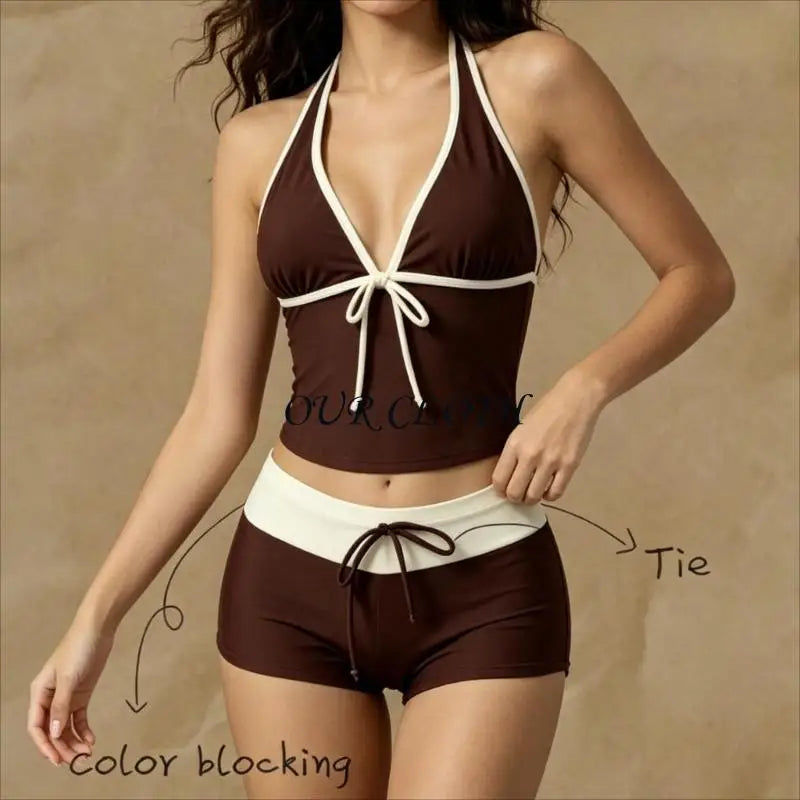 Womens 2 Pieces Set Tankini Swimsuits with Shorts Vintage Beach Swimsuit Swimwear Vacation Outfit Y1AC