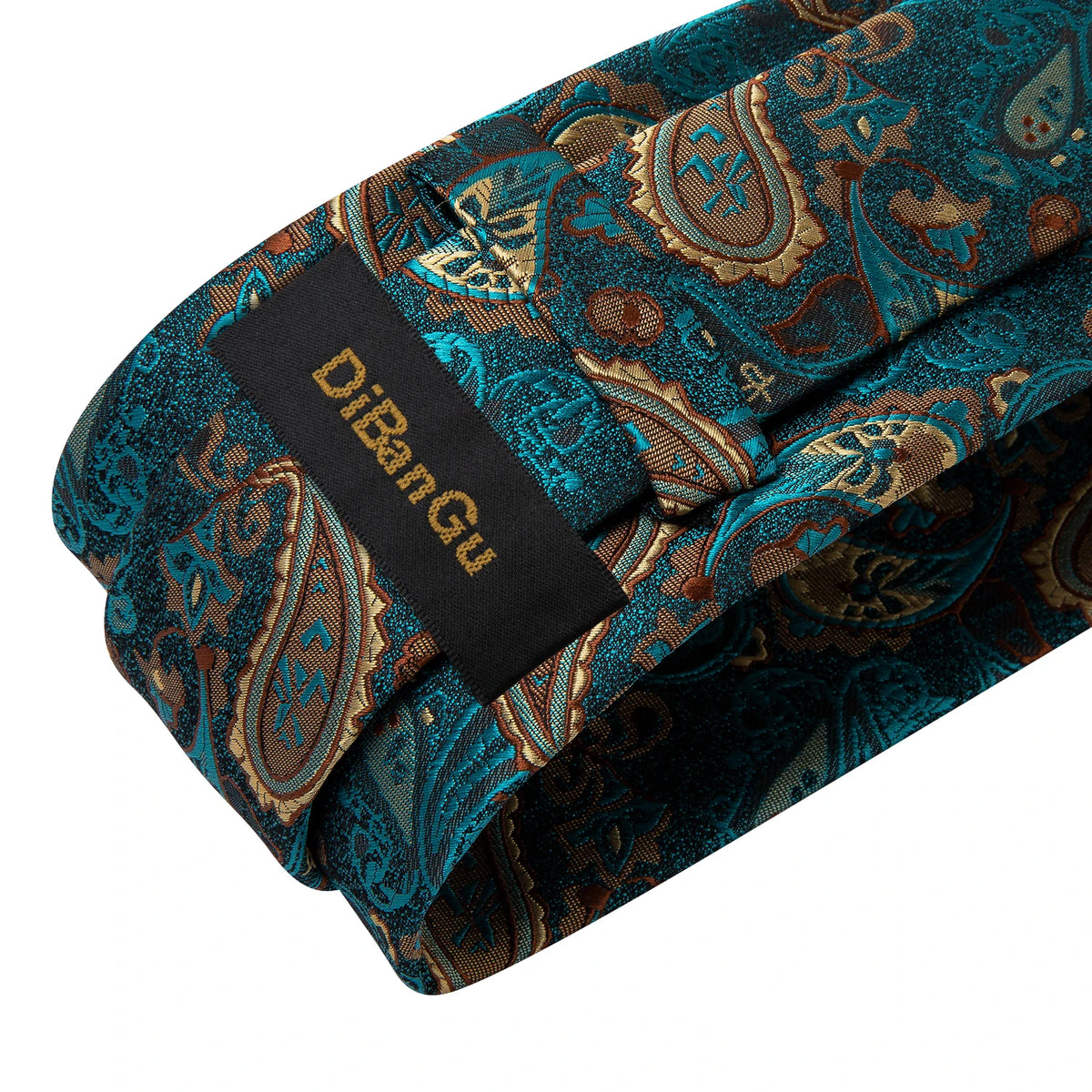 8cm Men's Polyester Ties Pocket Square Cufflinks Green Gold Paisley Wedding Party Accessories Necktie Gift