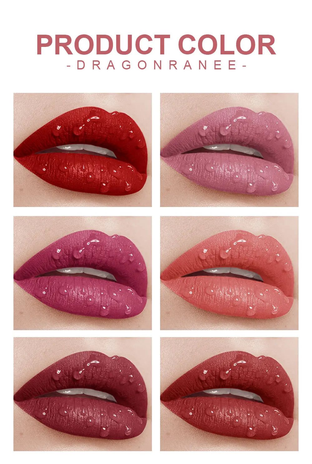 Set of Six Lip Glazes, Matte and Fine Texture, Easy to Apply, Non-Stick, Waterproof and Sweat-Proof, Versatile for Daily Use, Lip Gloss and Lipstick Set