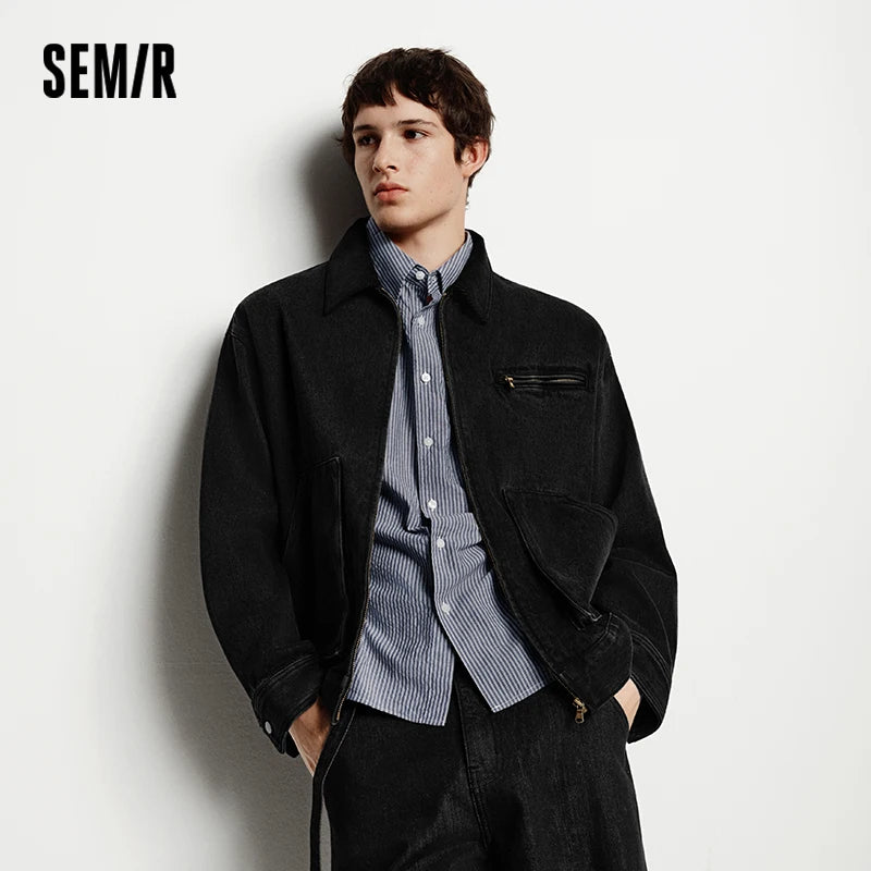 Semir Denim Jacket Men Vintage Detroit Style Workwear Pure Cotton Casual Outdoor Coat 2025 Autumn Winter Fashion
