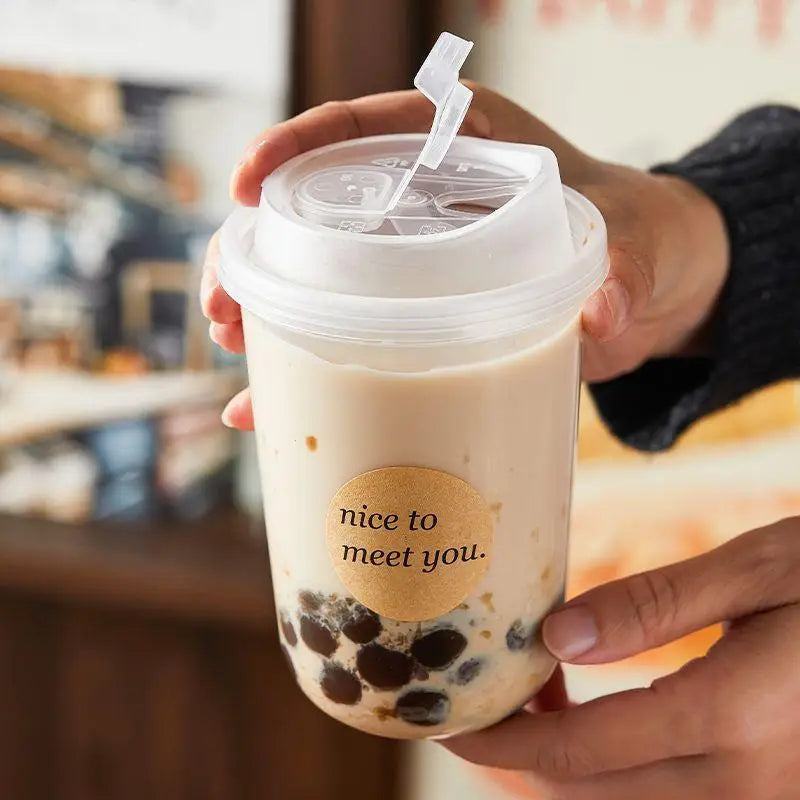 10pcs Transparent Coffee Cups With Lids U-shaped Disposable Cups For Hot Drink Milk Tea Takeaway Beverage Cups B.H