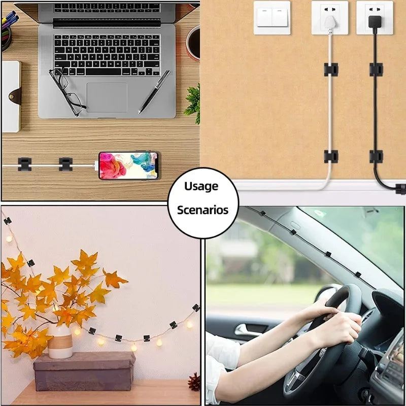 10/20/50PCS Cable Organizer Clips Wire Winder Holder Earphone Mouse Cord Clip Protector USB Cable Management Clips Wire Manager