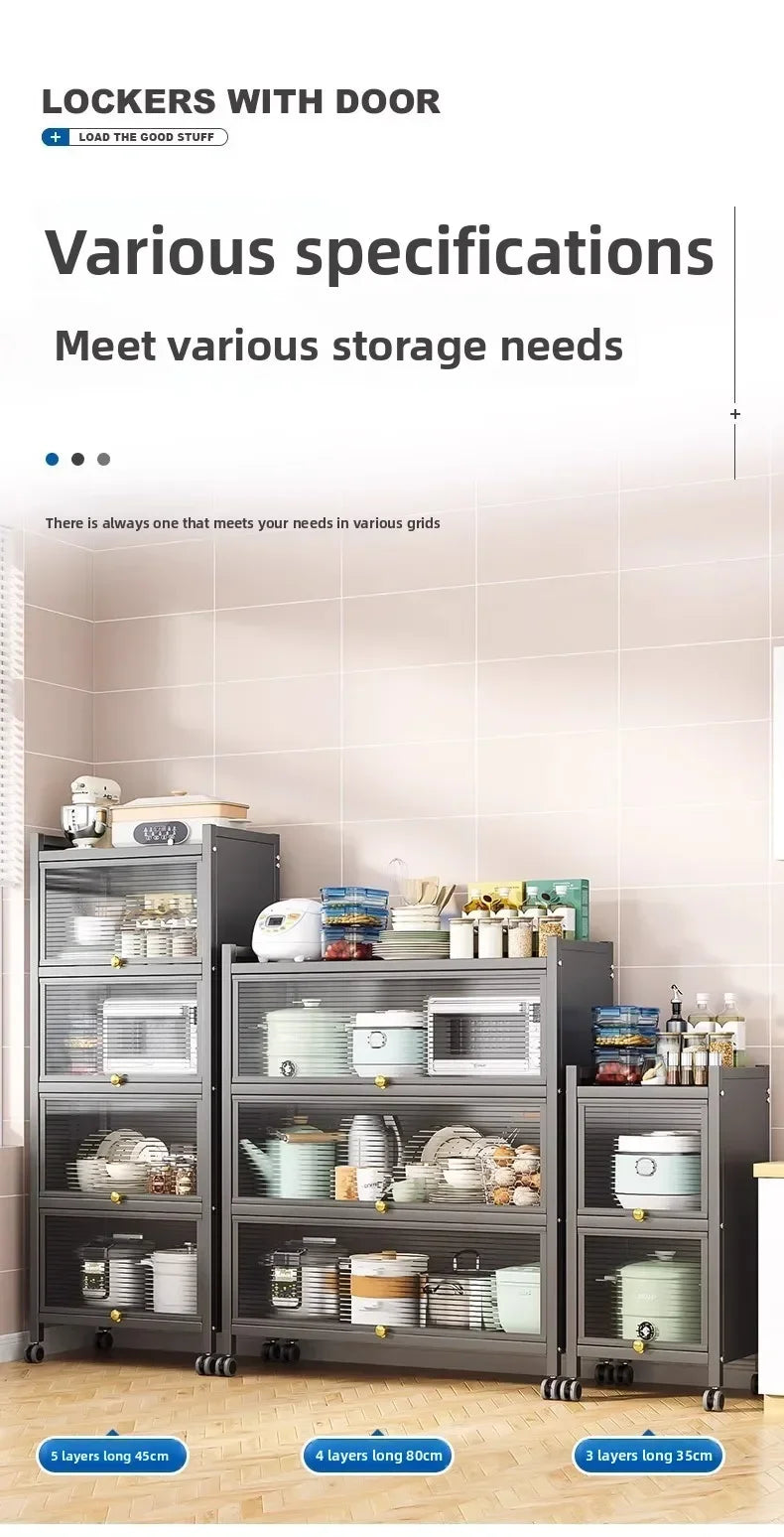 Multi-functional Kitchen Shelf Floor-to-ceiling Shelf Locker Microwave Pot Oven Cabinet Storage Rack with Cabinet Door