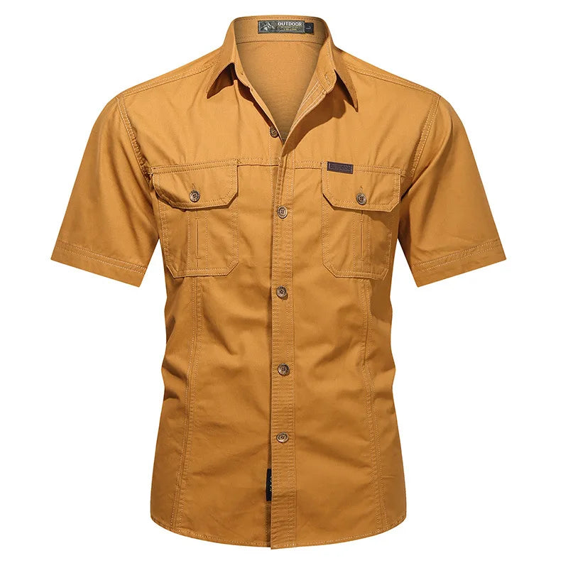 Fashion 2023 Autumn Spring Clothes Green Black Cargo Military Brand Shirts For Mens Short Sleeves Casual Blouse Oversize 4XL 5XL