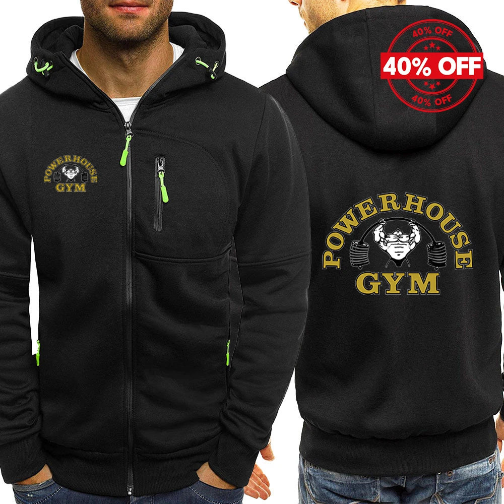 2025 Hoodies Hooded Spring Autumn Man's Jacket Long Sleeve Zipper Design Powerhouse Gym Logo Logo Print Slim Fit Casual Coat