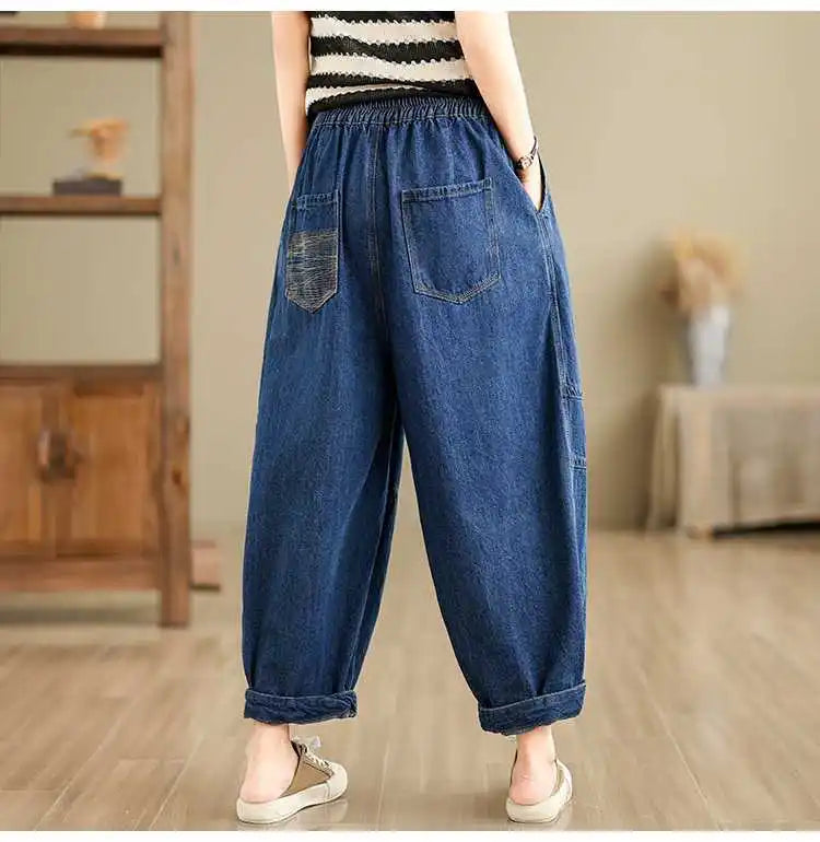 2026 New Women's Retro Literary Baggy Jeans Simple Versatile Wide-leg Washed Denim Trousers Casual Streetwear Ladies Harem Pants