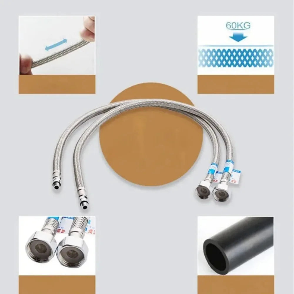 G1/2 G3/8 G9/16 60cm 1 Pair Hot and Cold Water Faucet Inlet Hose Heater Flexible Connecting Pipe Stainless Steel Faucet Pipe