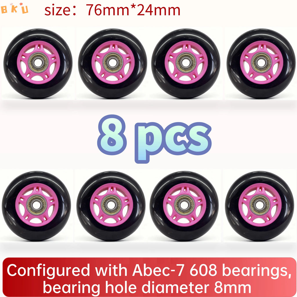 8-Piece PU Replacement Wheels 76mm(3") with ABEC-7 Bearings, PP+PU Material Fit Inline Skates/Kids Scooters/Strollers/Luggage