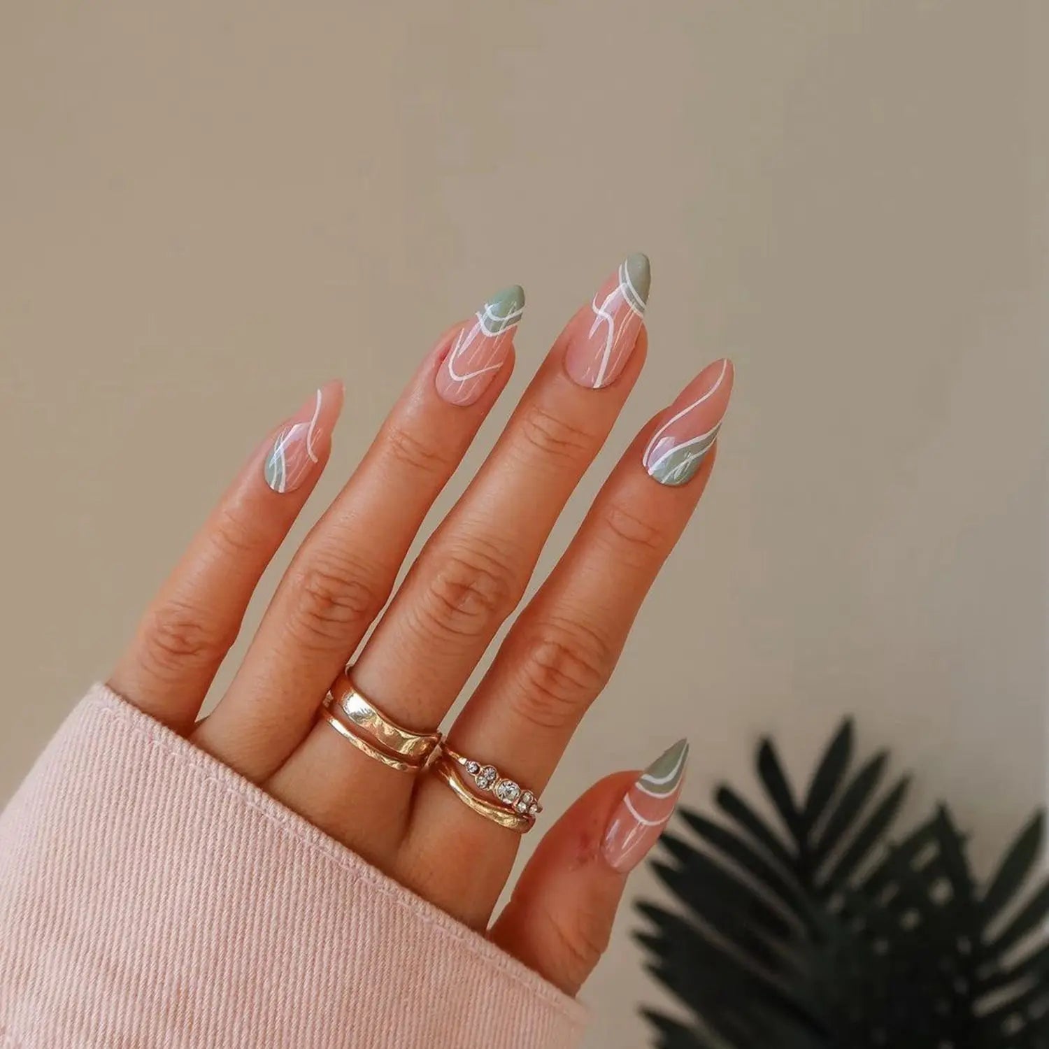 24Pcs/Set Blue Sky White Cloud Fake Nails Glue DIY Manicure Pattern Design False Nail French Stiletto Full Cover Nail Art Tools
