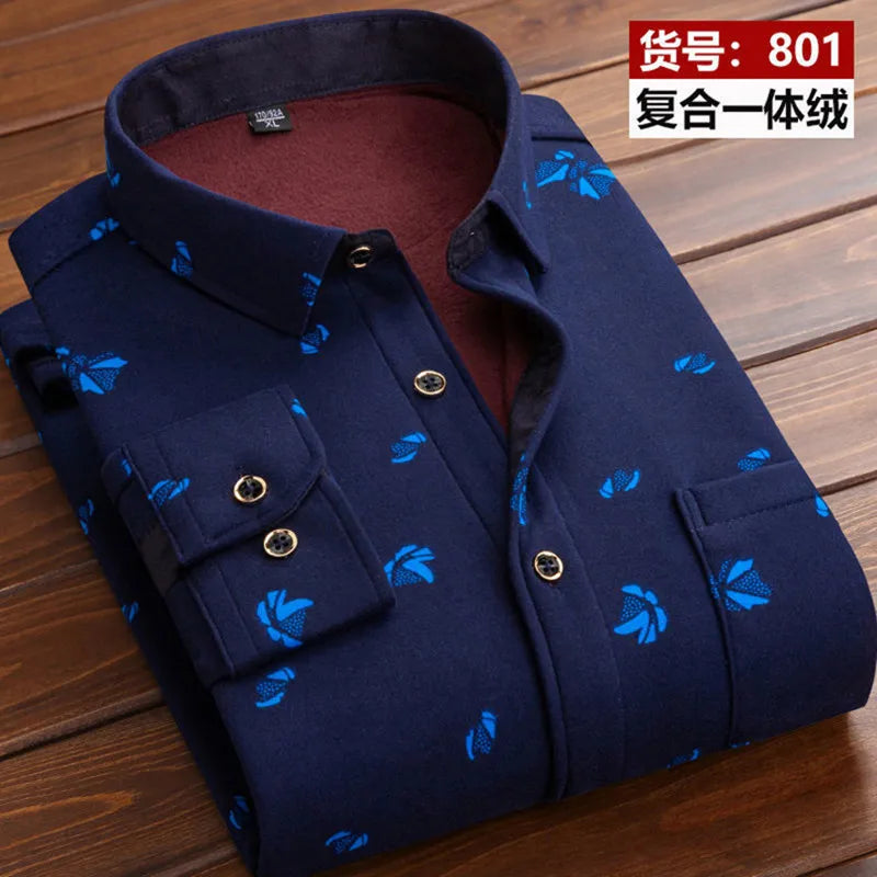 2026 Winter New arrival Men's Fashion Casual Long Sleeve Shirt autumn Men Fleece Thick Warm High Quality Large Size Shirt M-4XL