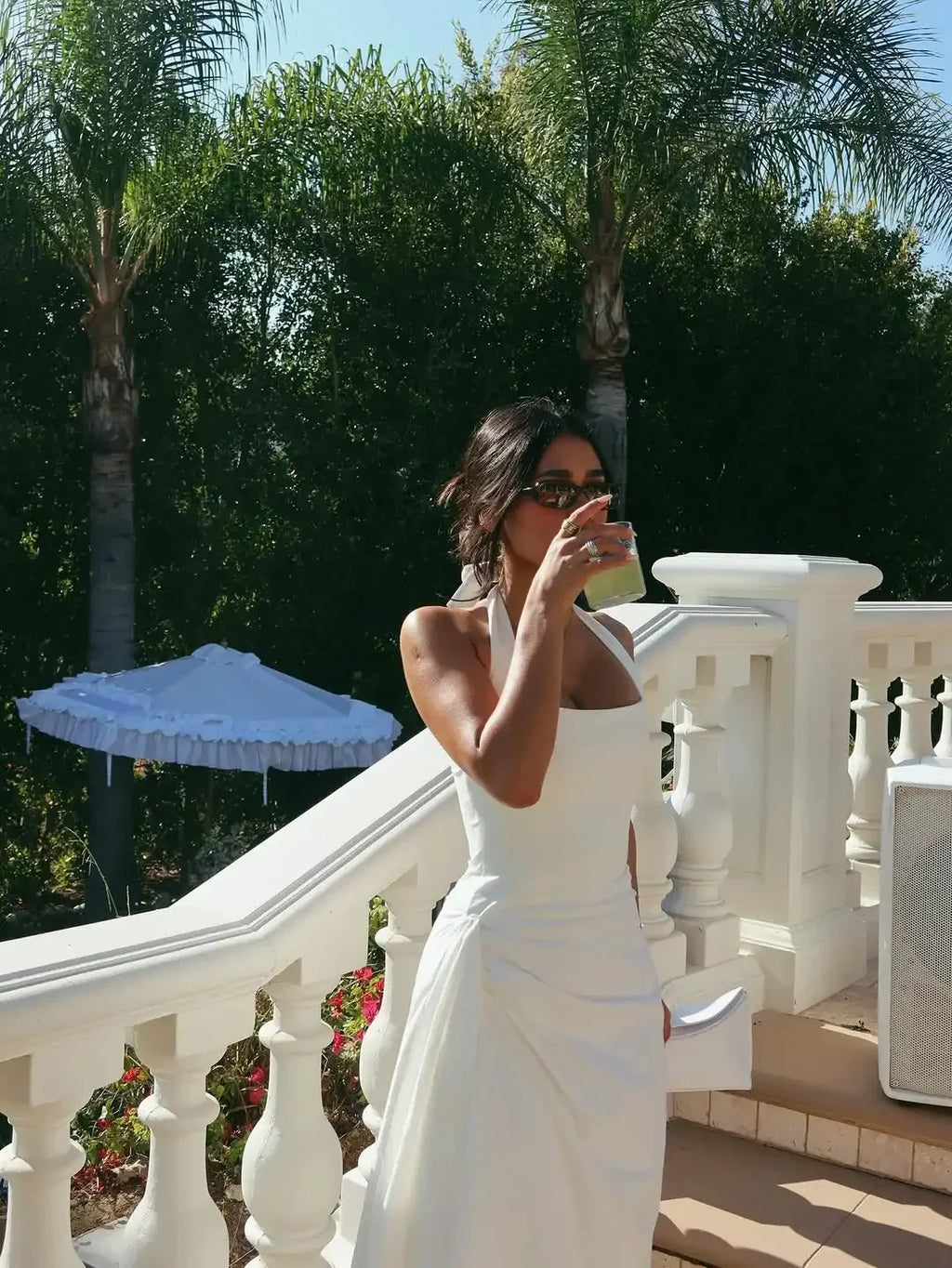 Chic Women White Ruched Waist Maxi Dress Sexy Sleeveless Halter Neck A Line Vestidos Elegant Daily New Party Street Summer Gowns